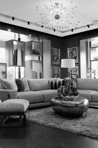 Luxurious modern living room with stylish furniture and contemporary decor, designed by Brown Design Group.